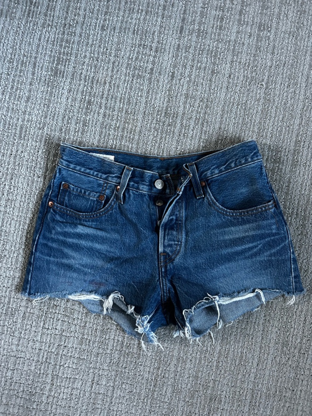 Levi's Dark Blue Distressed Denim Cutoff Shorts